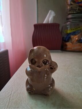 Brown Ceramic Small Pet Figurine - Decorative Accent